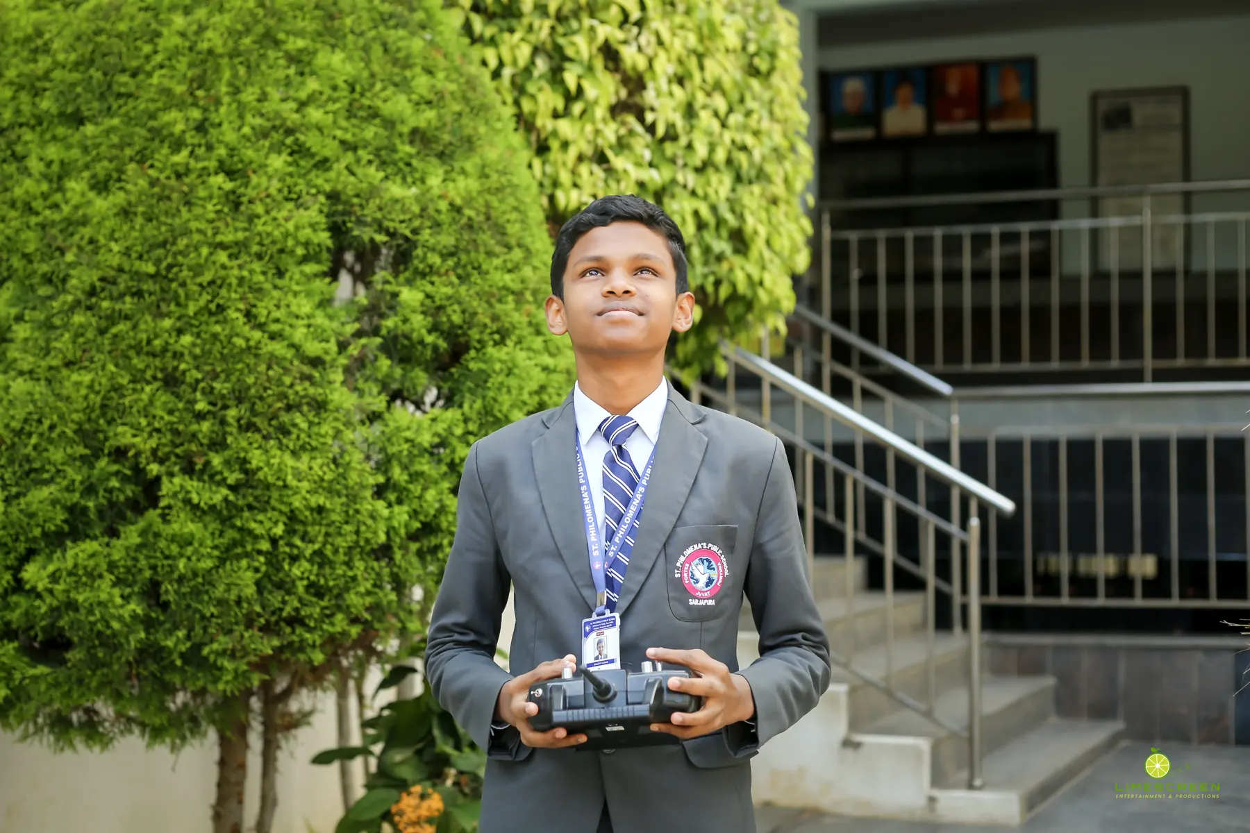 A student operating a drone during a science activity